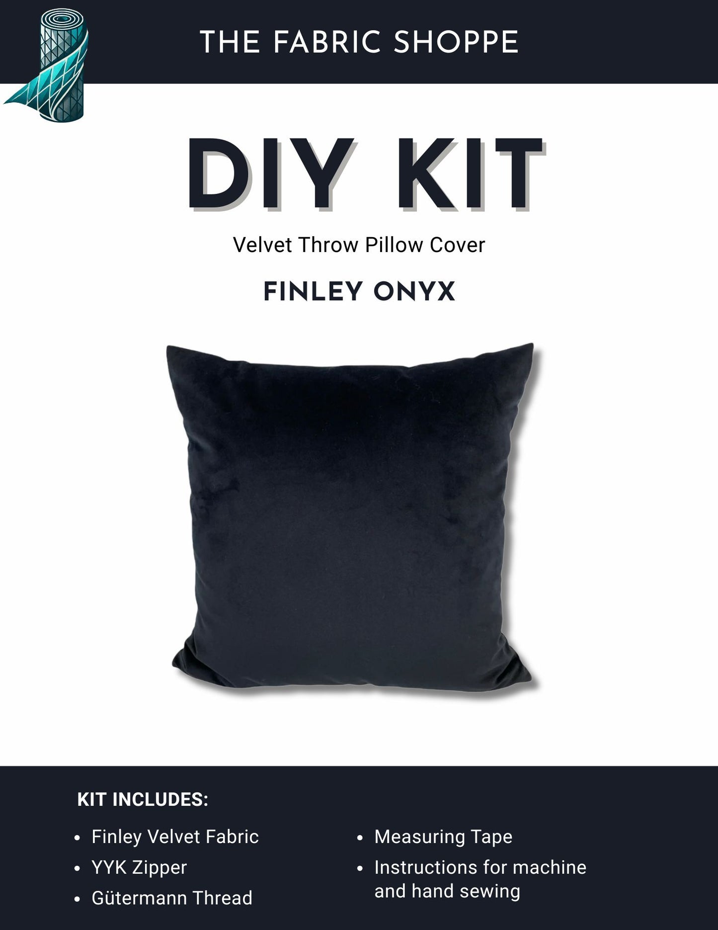 DIY Throw Pillow Cover Kit - Finley Onyx Velvet Fabric