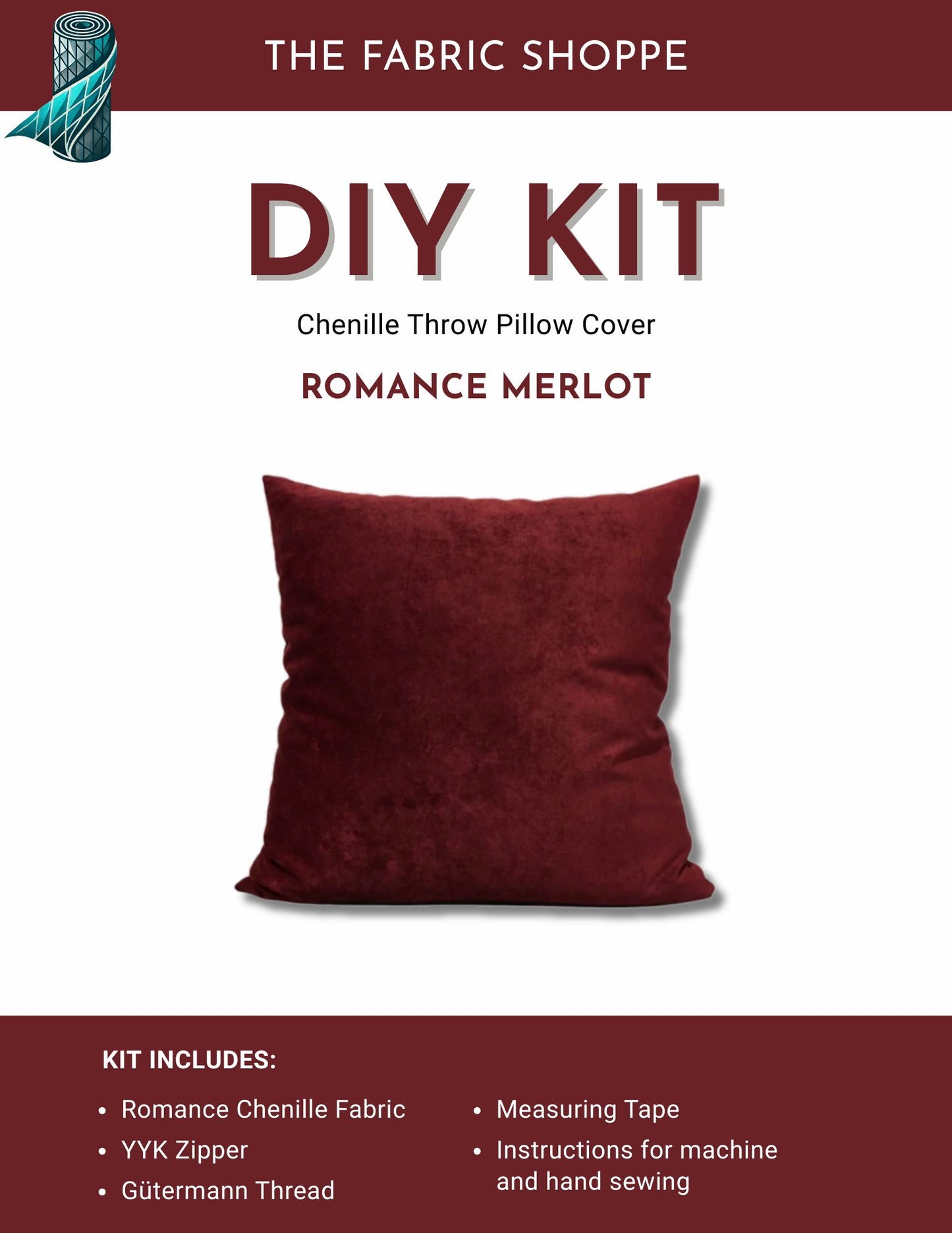 DIY Throw Pillow Cover Kit - Romance Merlot Chenille Fabric