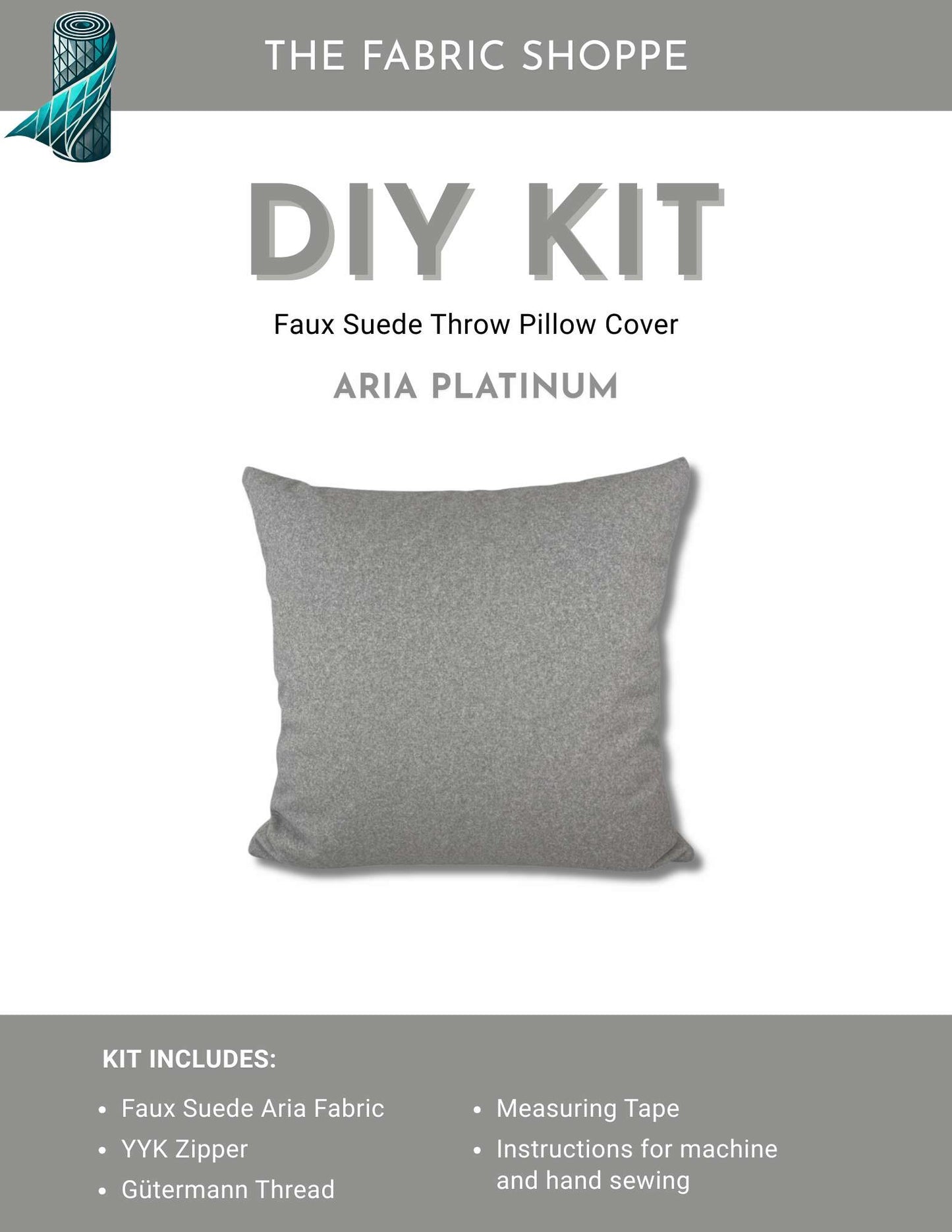 DIY Throw Pillow Cover Kit - Aria Platinum Faux Suede Fabric
