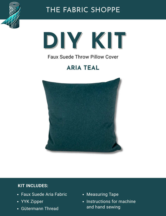 DIY Throw Pillow Cover Kit - Aria Teal Faux Suede Fabric