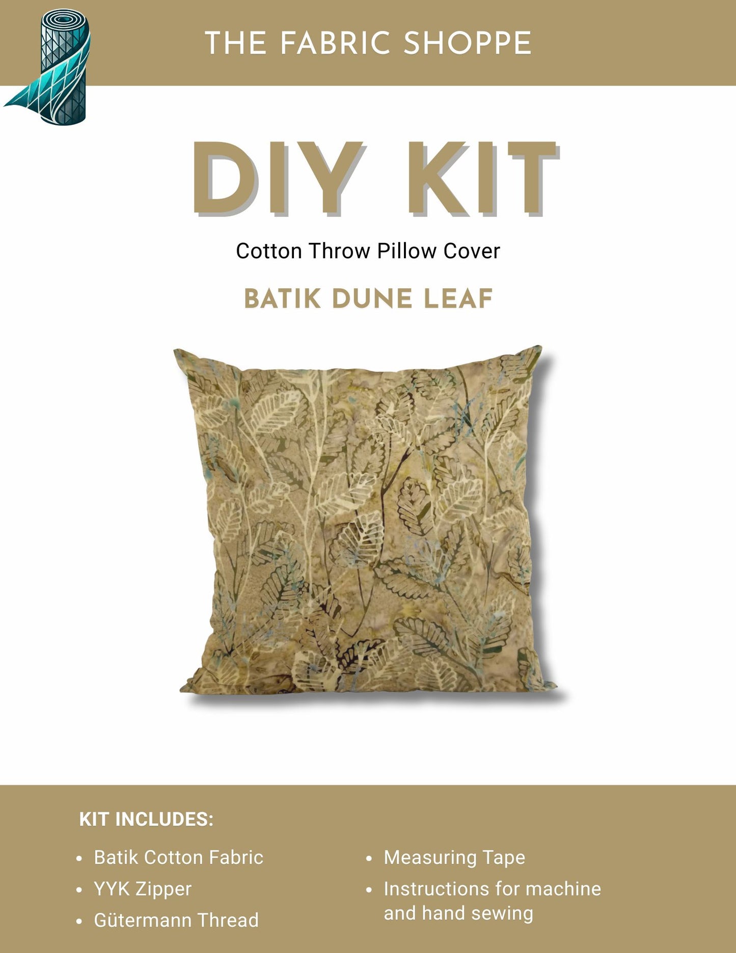 DIY Throw Pillow Cover Kit - Batik Dune Leaf Cotton Fabric