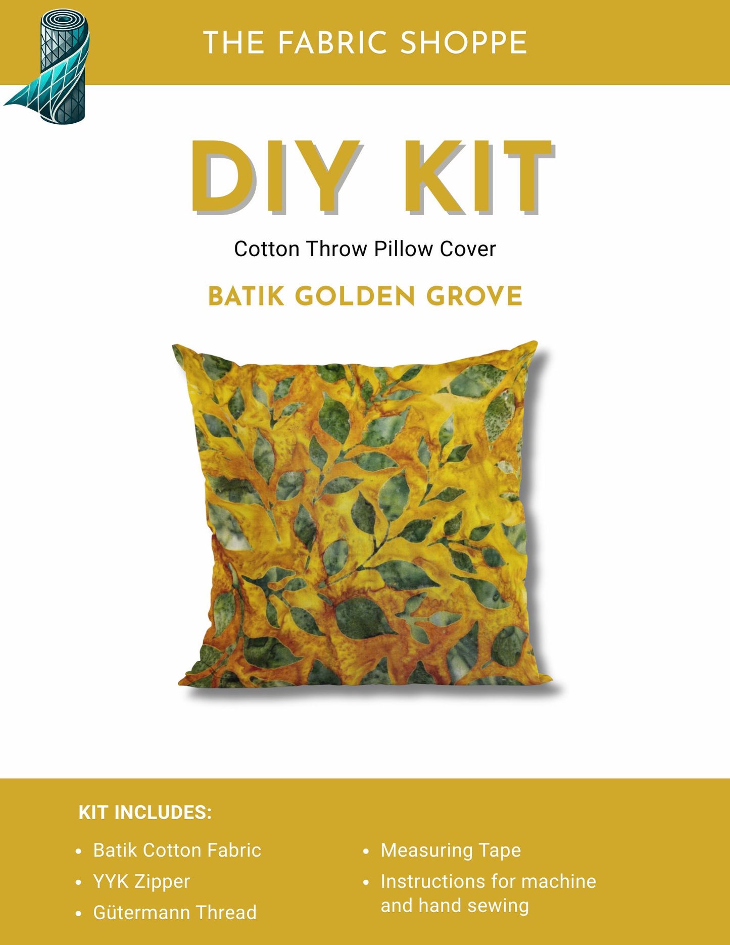 DIY Throw Pillow Cover Kit - Batik Golden Grove Cotton Fabric