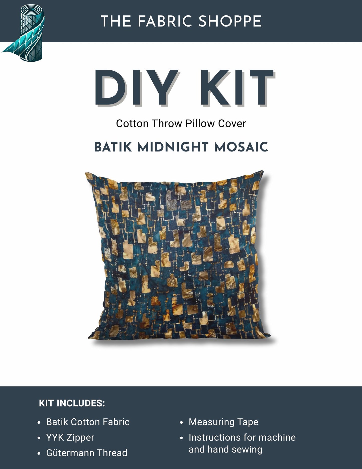 DIY Throw Pillow Cover Kit - Batik Midnight Mosaic Cotton Fabric