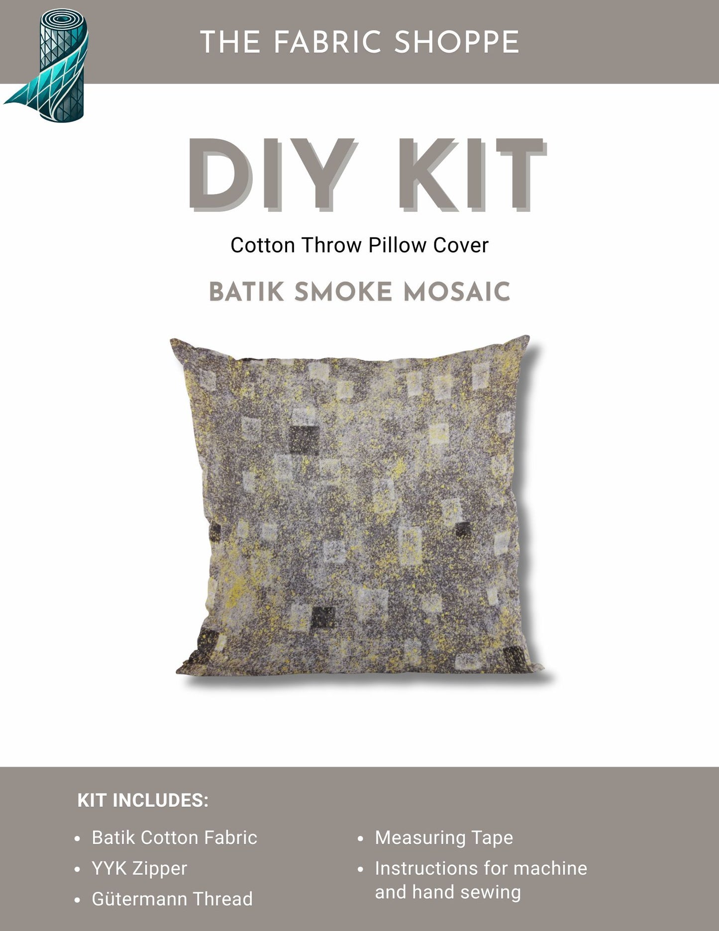 DIY Throw Pillow Cover Kit - Batik Smoke Mosaic Cotton Fabric