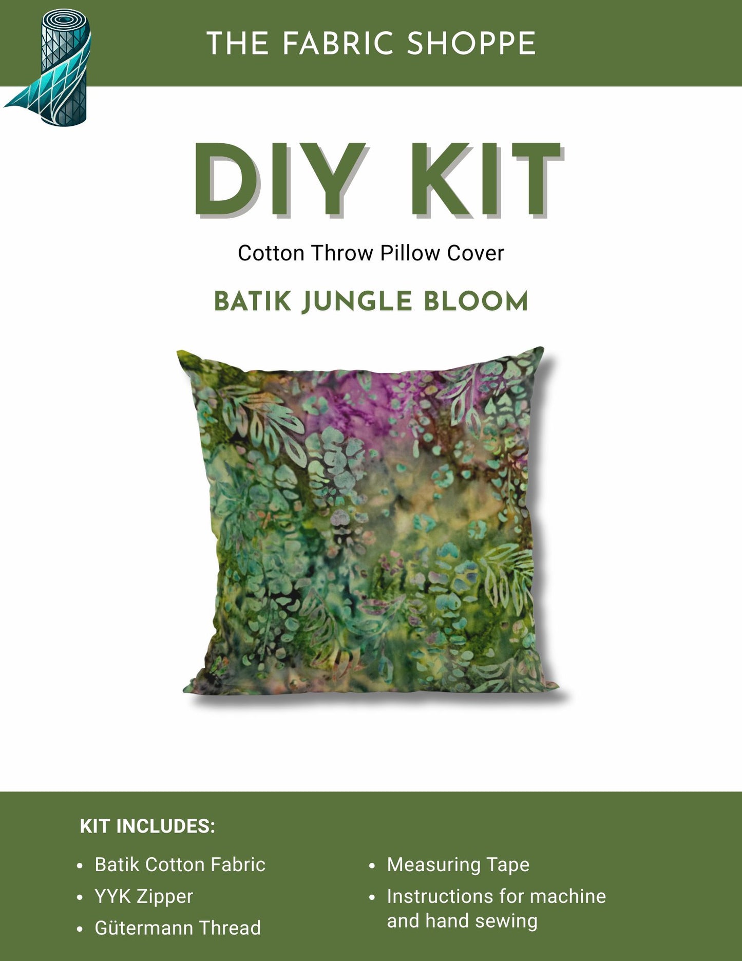 DIY Throw Pillow Cover Kit - Batik Jungle Bloom Cotton Fabric