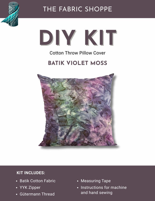 DIY Throw Pillow Cover Kit - Batik Violet Moss Cotton Fabric