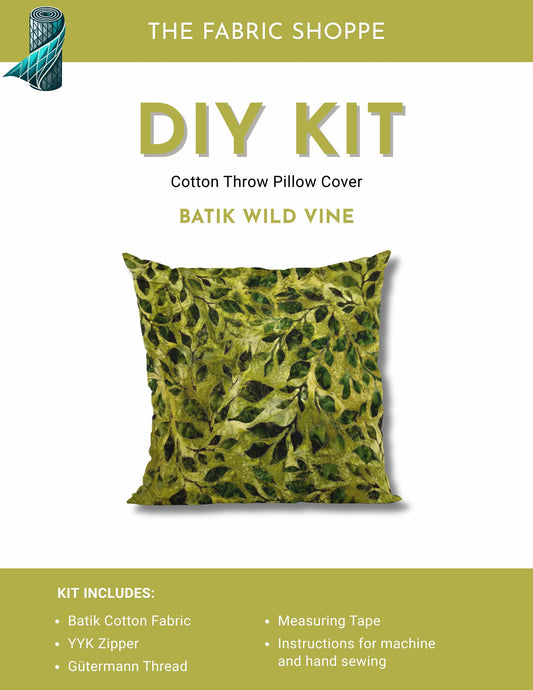 DIY Throw Pillow Cover Kit - Batik Wild Vine Cotton Fabric
