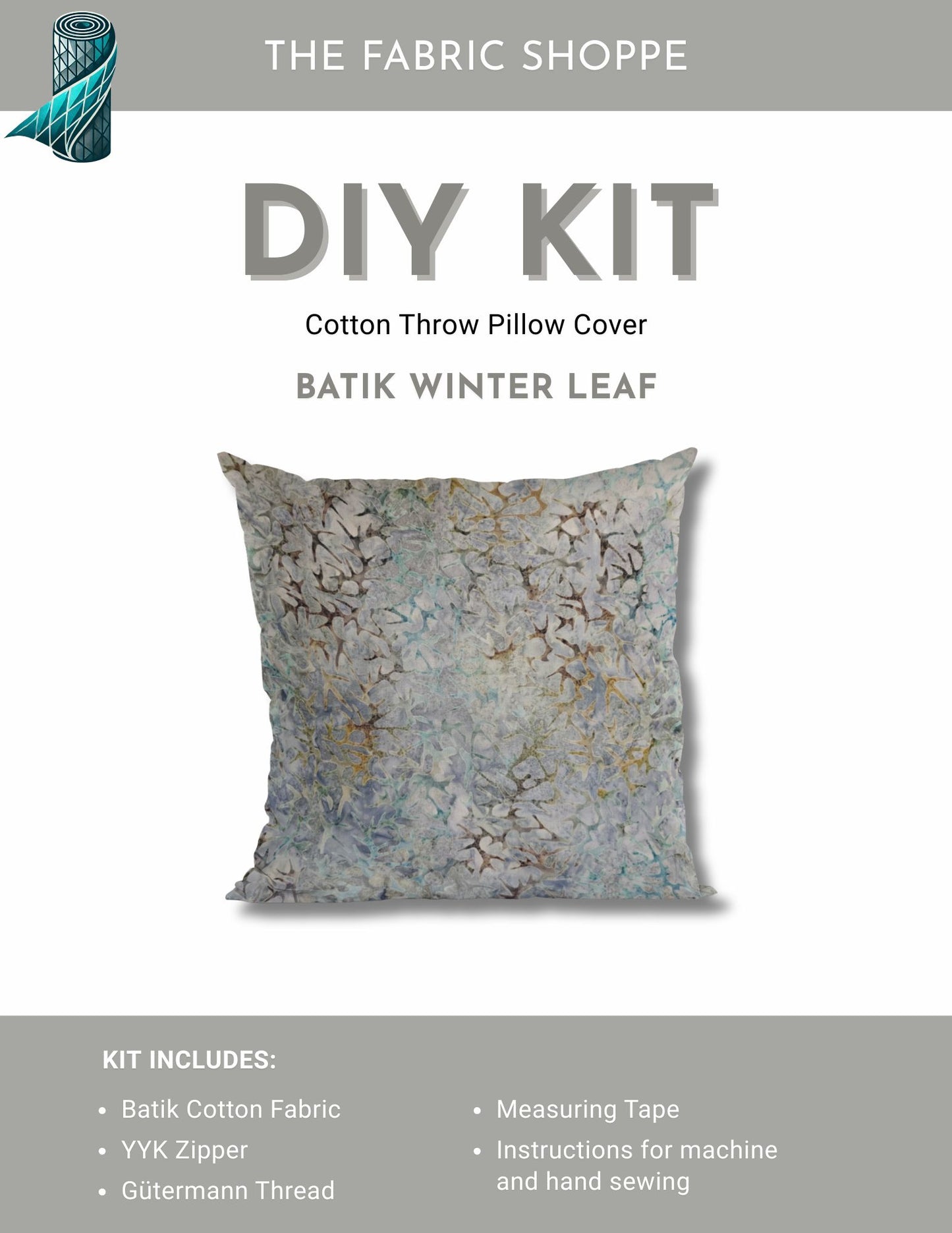 DIY Throw Pillow Cover Kit - Batik Winter Leaf Cotton Fabric