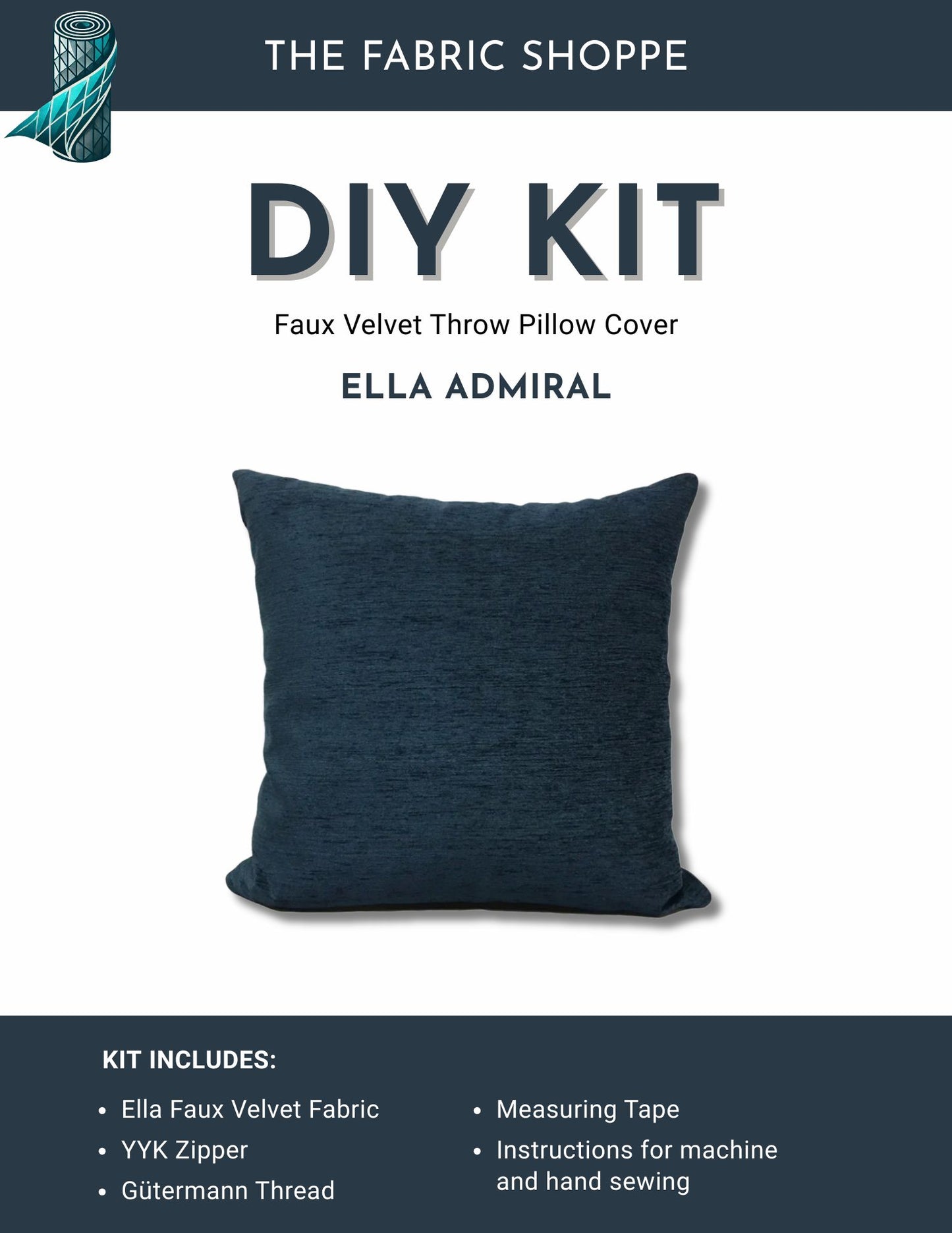 DIY Throw Pillow Cover Kit - Ella Admiral Faux Velvet Fabric