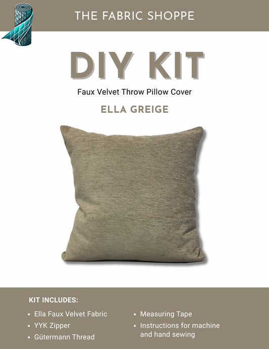 DIY Throw Pillow Cover Kit - Ella Greige Faux Velvet Fabric