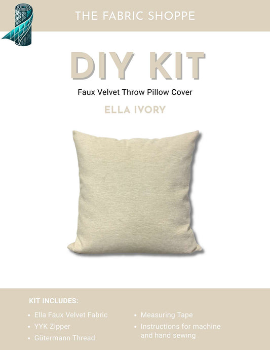DIY Throw Pillow Cover Kit - Ella Ivory Faux Velvet Fabric