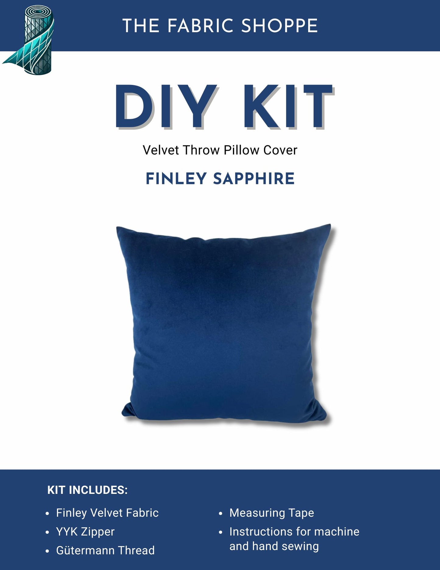 DIY Throw Pillow Cover Kit - Finley Sapphire Velvet Fabric