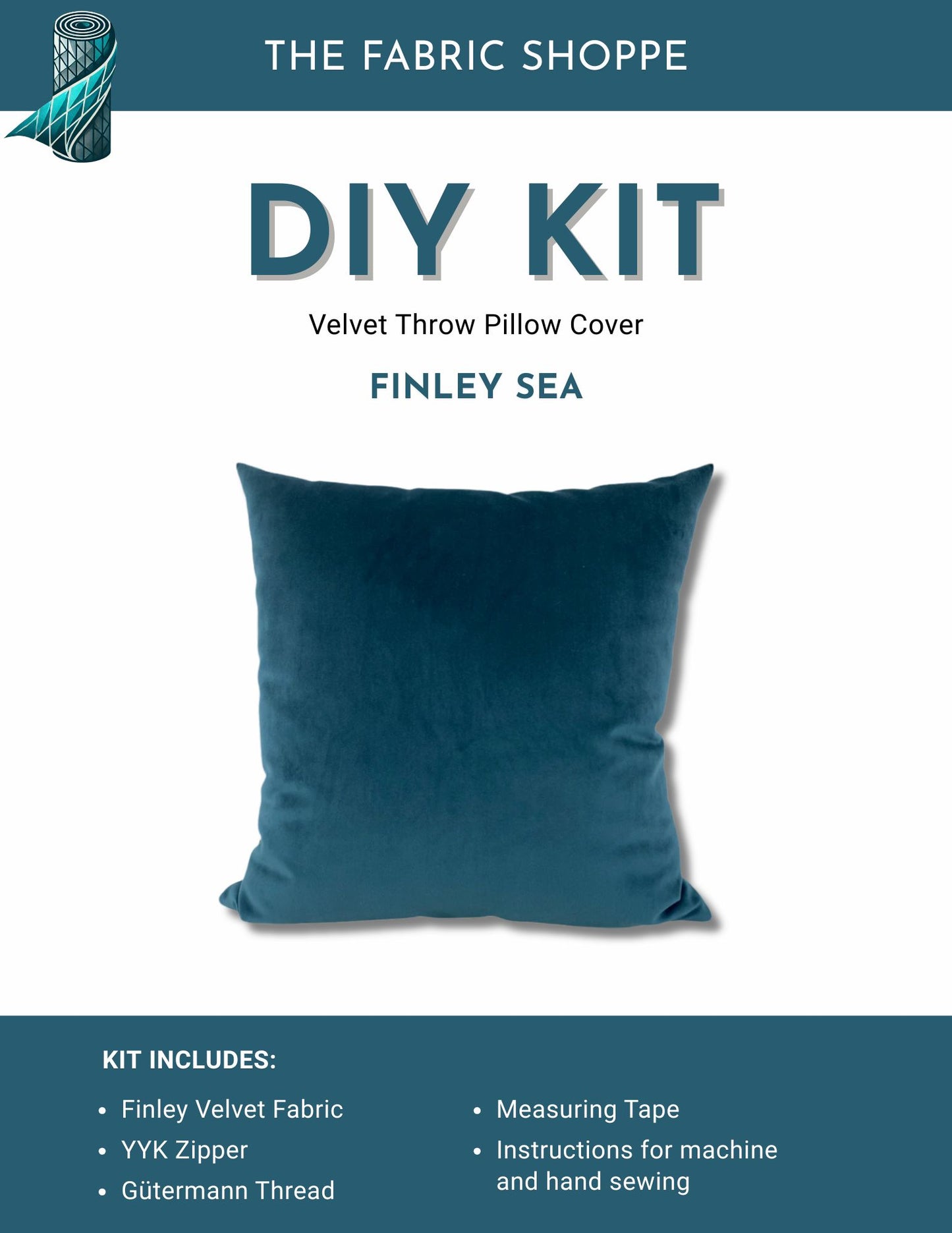 DIY Throw Pillow Cover Kit - Finley Sea Velvet Fabric