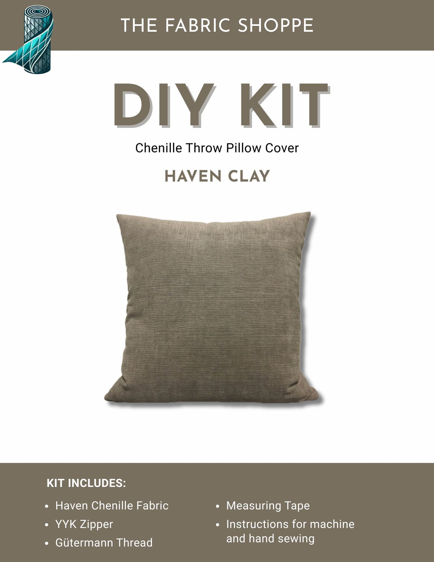 DIY Throw Pillow Cover Kit - Haven Clay Chenille Fabric