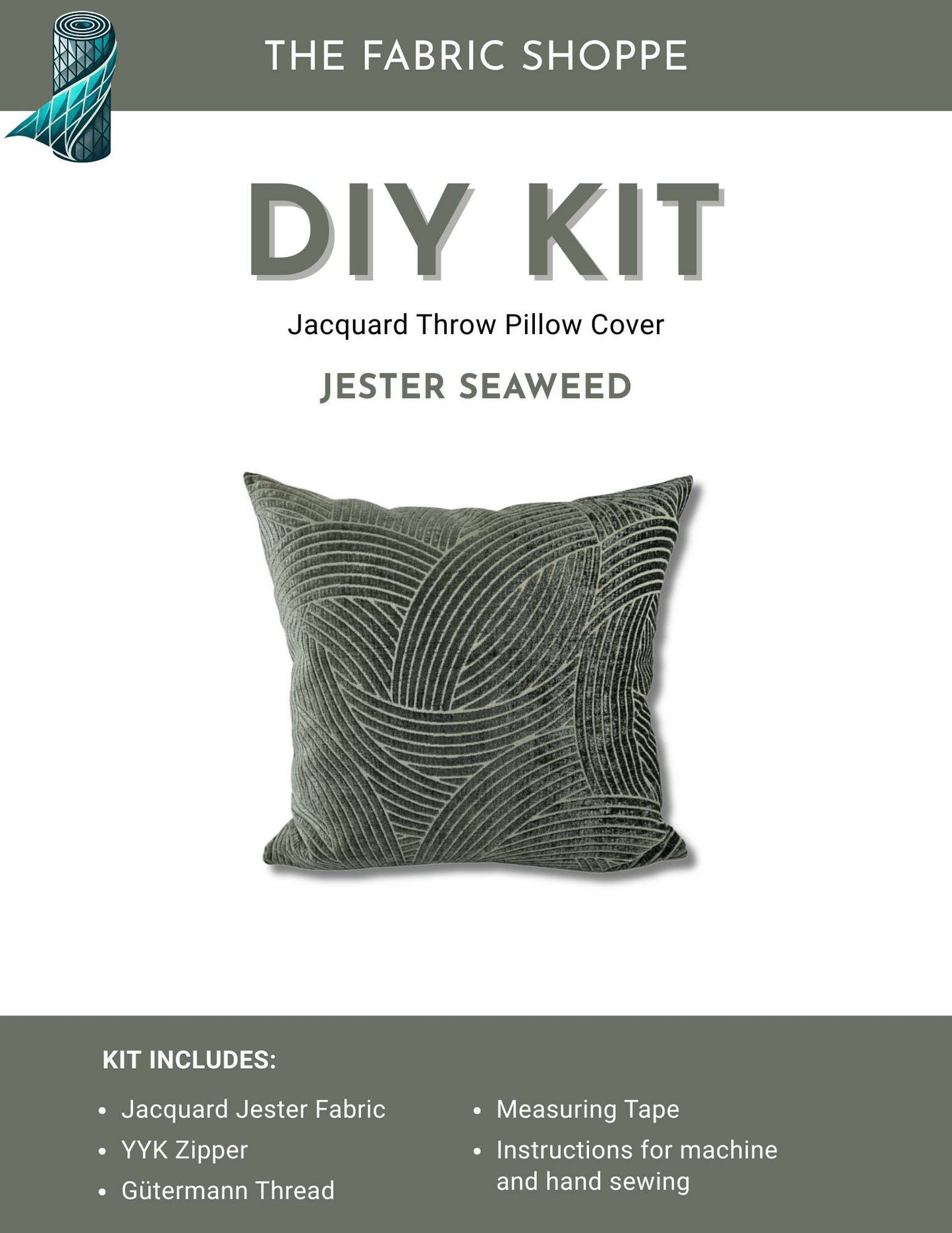 DIY Throw Pillow Cover Kit - Jester Seaweed Jacquard Fabric