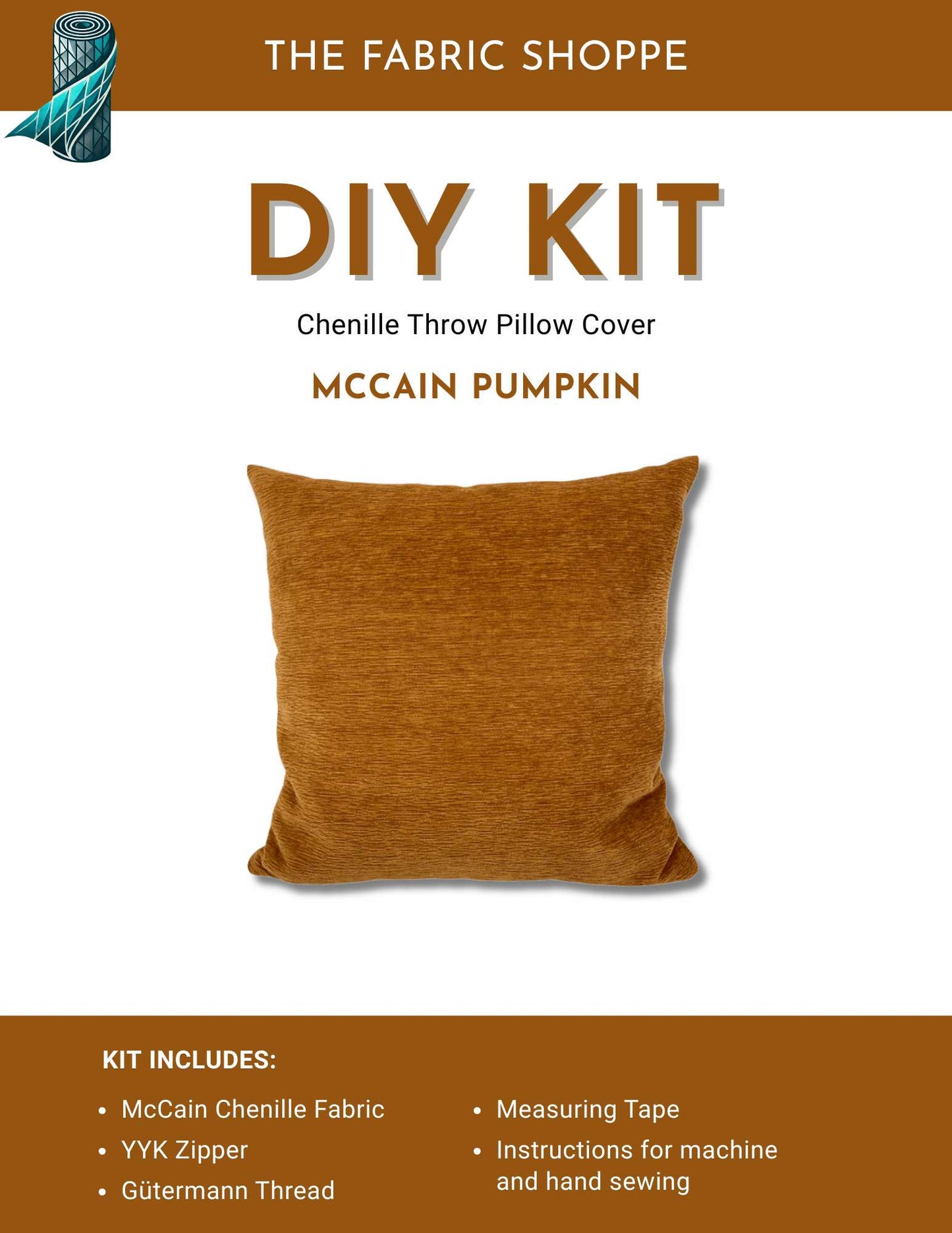 DIY Throw Pillow Cover Kit - McCain Pumpkin Chenille Fabric