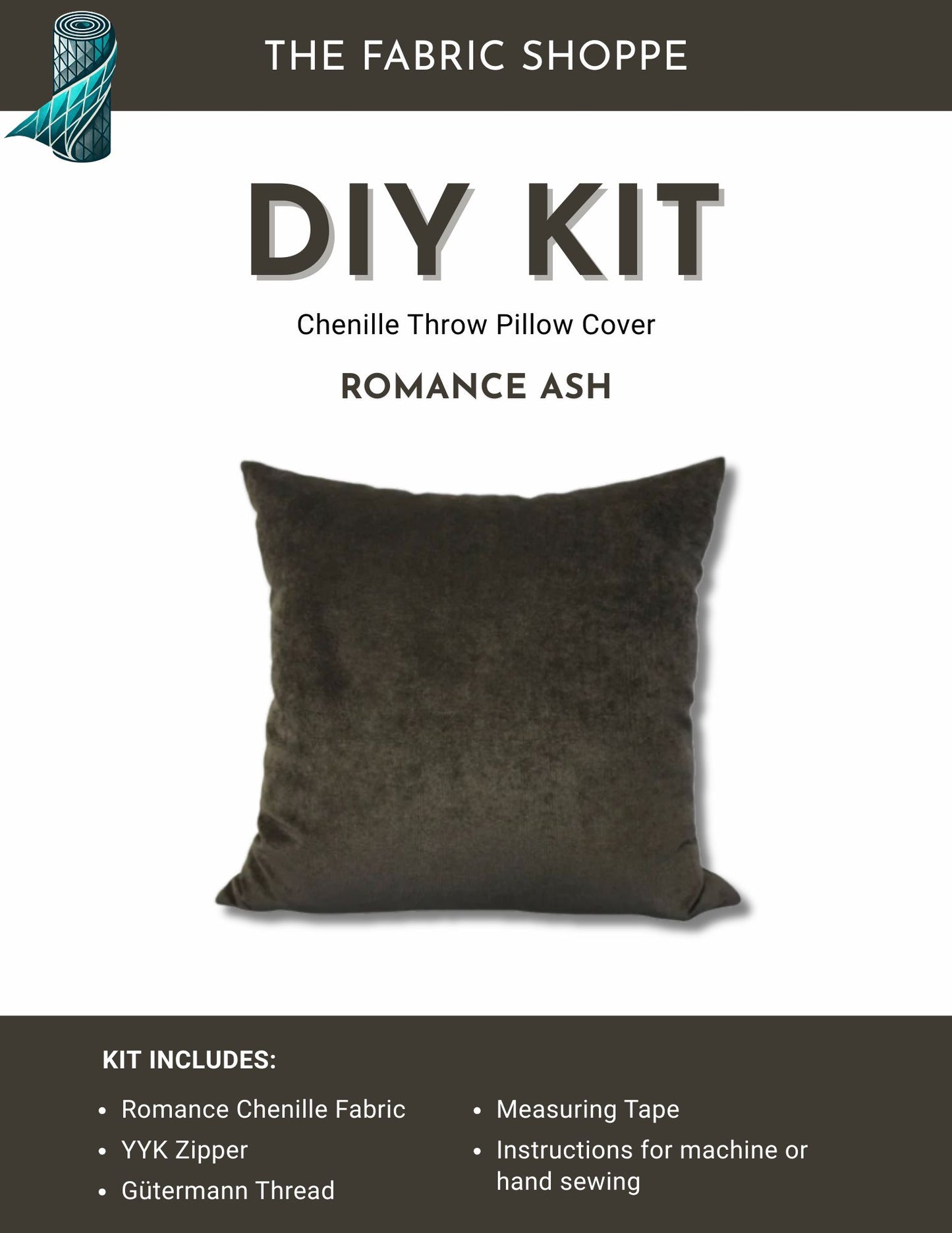 DIY Throw Pillow Cover Kit - Romance Ash Chenille Fabric