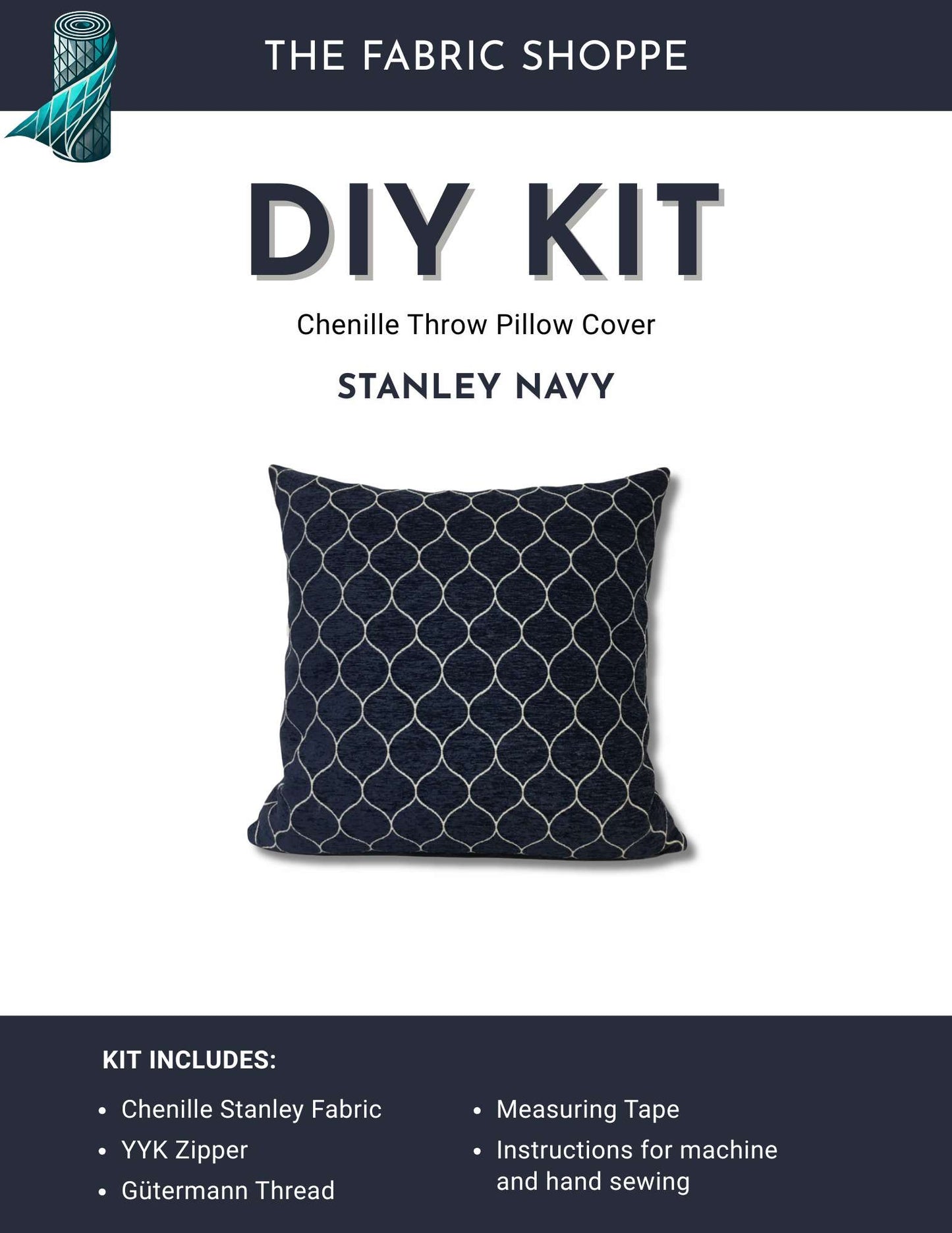 DIY Throw Pillow Cover Kit - Stanley Navy Chenille Fabric