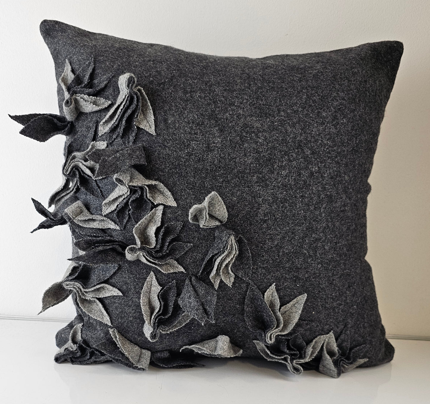 Grey Jill Felted Wool Throw Pillow Cover 17X17"