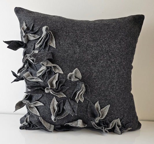 Grey Jill Felted Wool Throw Pillow Cover 17X17"