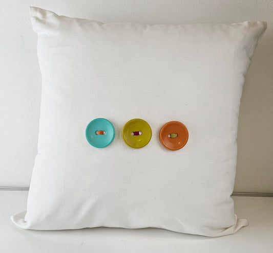 Triple Button White Cotton 3 Button Throw Pillow Cover 17x17"